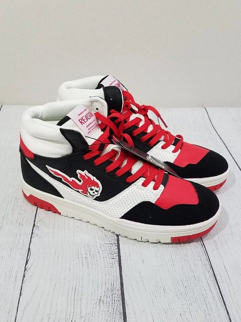 Reason Stomper Flaming Skull High Top Sneakers Mens Size 10.5